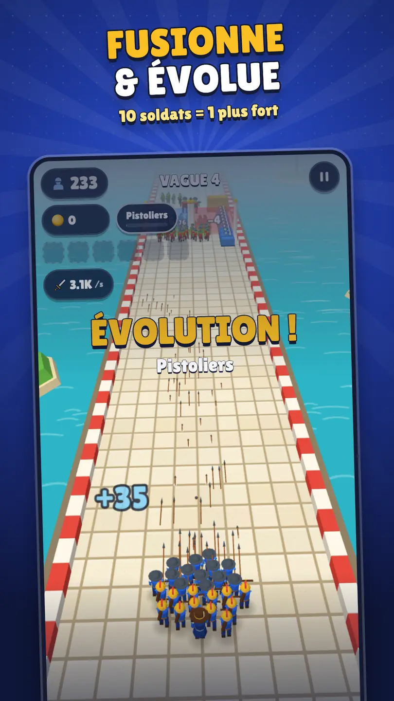 Tiny Legion : bannière « Évolution ! », les soldats fusionnent en Pistoliers